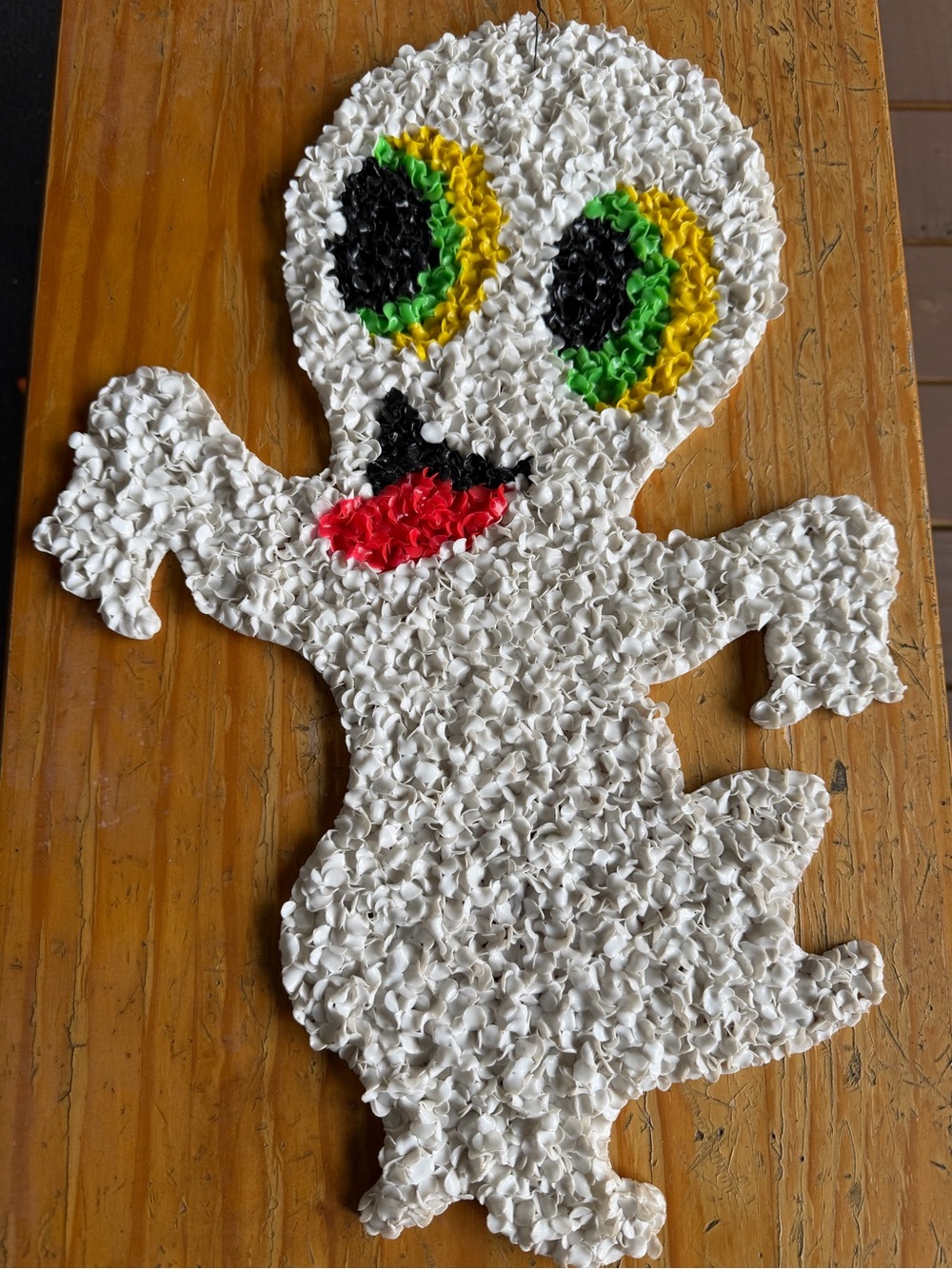 Vintage Melted Popcorn Plastic Happy Ghost